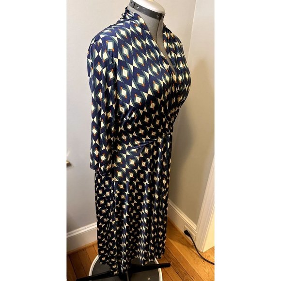 Audrey Whitmore Greenwhich Elbow Sleeve Wrap Dress geometric Print size 2x EUC - Picture 9 of 16